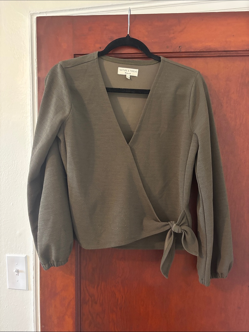 Madewell Olive Wrap Tie-Front Blouse